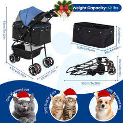 Chihuahua pet stroller with breathable mesh canopy for airflow