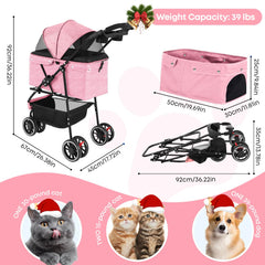 Chihuahua pet stroller pink breathable mesh canopy keeps pets cool during outdoor strolls.