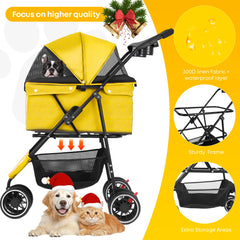 Chihuahua pet stroller top view reveals breathable mesh for cooling visibility