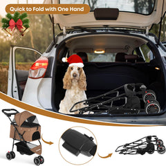 Chihuahua stroller interior with safety straps keeping pets secure