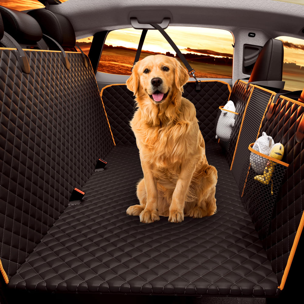 Chilino back seat extender shows a spacious dog bed extension for large dogs on drives.