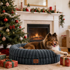 ChiXnuggle dog bed medium striped faux fur for cozy lounging
