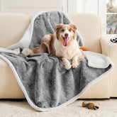 ChiXnuggle waterproof dog blanket on sofa protects upholstery from spills and hair