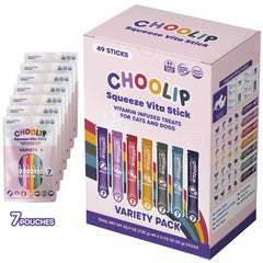 Choolip Squeeze Vita Stick box with 49-count packaging for all life stages.