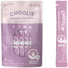Choolip Squeeze Vita Stick packaging on shelf highlighting vet-formulated skin support.