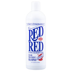 Chris Christensen Red on Red shampoo bottle front for salon-grade color care.