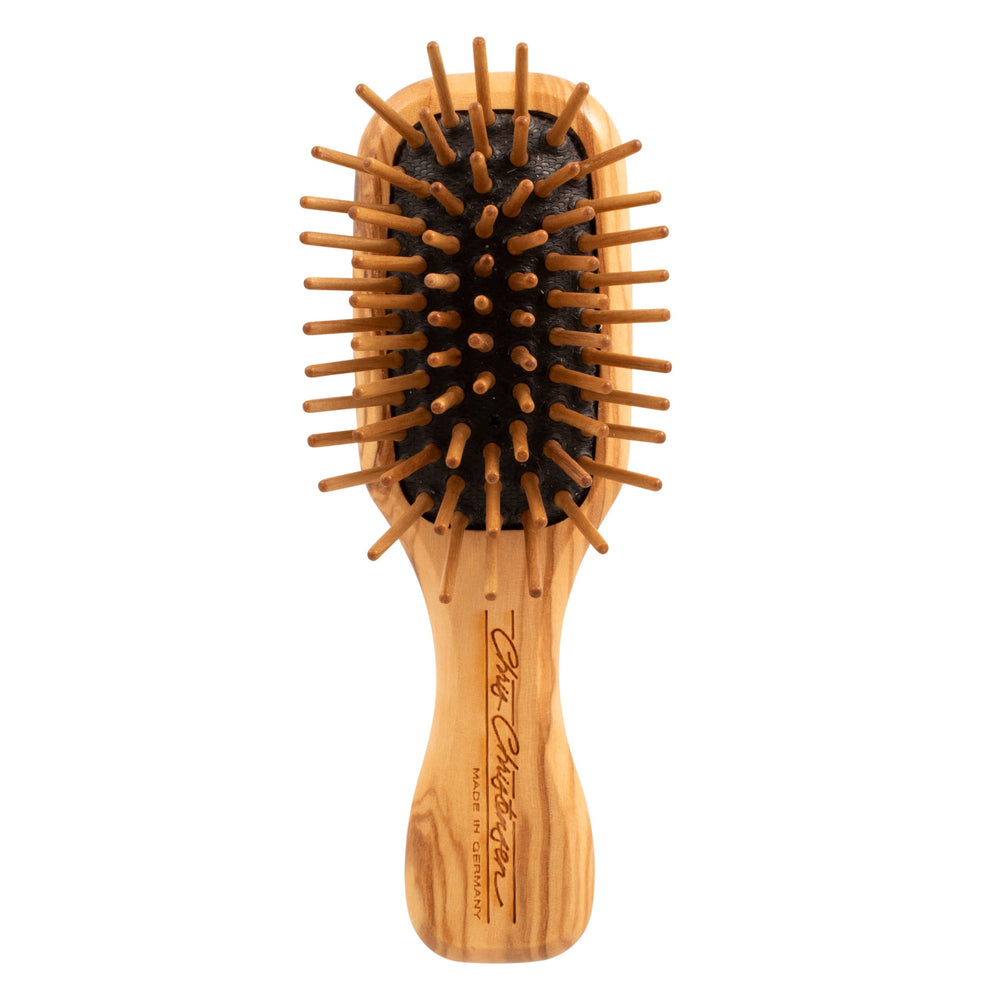 Chris Christensen Dog Brush 20mm Tiny Tot with wood pins for gentle detangling.