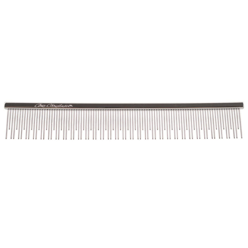 Chris Christensen 6in cat carding dual-tooth butter comb hands-on use for smooth grooming and gentle detangling.