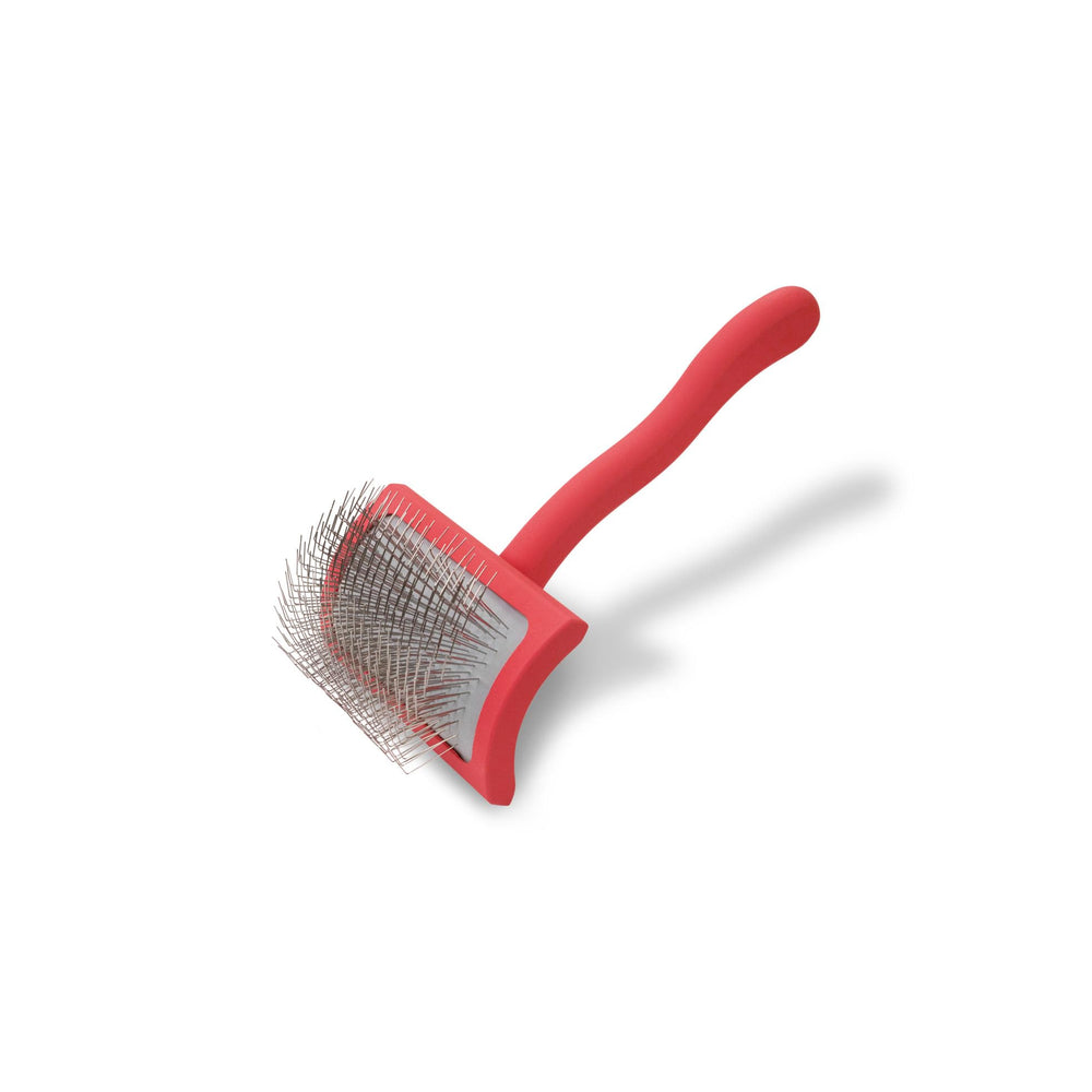 Chris Christensen Big G Slicker Brush deshedding action reduces undercoat buildup for smoother coat.