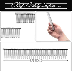 Chris Christensen solid brass core steel teeth closeup for durable grooming performance.