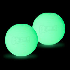 Chuckit! Glow in the Dark Bouncy Ball 2-5-inch pack-2 image emphasizes compact, interactive size.