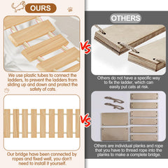 Chuiendi Cat Wall Hammock pine ladder setup shows durable solid wood and safe scratching features.