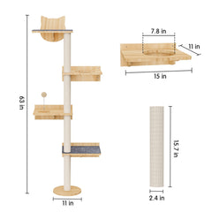 Chuiendi wall-mounted cat tree side view demonstrates versatile space-saving adjustable board