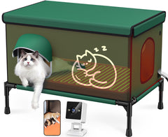 Chumajor heated outdoor cat house with inside camera for remote monitoring.