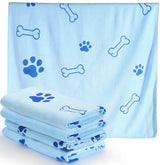 Chumia 4-pack dog towels in light blue with bone pattern for quick post-bath drying.