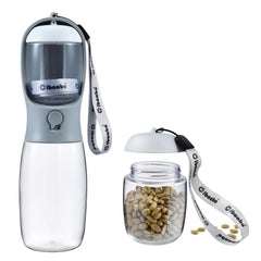Cibaabo dog water bottle with food container closeup shows convenient on-the-go feeding.