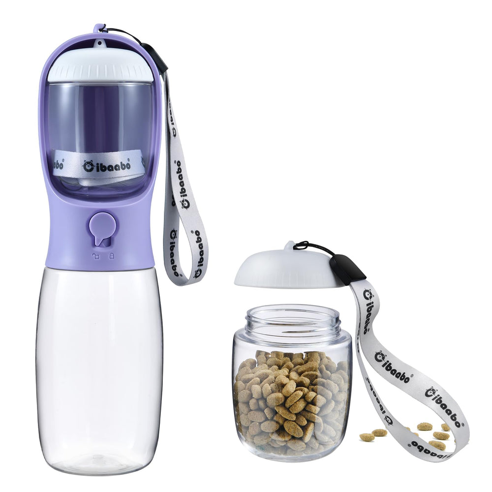 Cibaabo dog water bottle with food container demonstrates integrated treat storage for on-the-go pups.