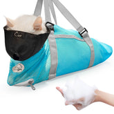 Cinf cat bathing bag light blue front view for breathable baths
