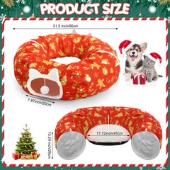Cinnvoice Christmas Cat Tunnel Bed red donut design adds festive décor and cozy comfort.