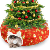 Cinnvoice Christmas Cat Tunnel Bed wide view shows cozy space for play and nap.