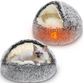 Cinnvoice self-warming cat bed front view in dark gray provides cozy warmth.