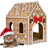 Cinrobiye Christmas cardboard cat house exterior with gingerbread motif for festive décor and pet retreat