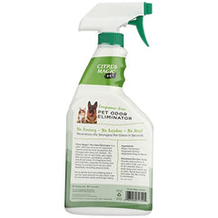 Citrus Magic Pet Odor Eliminator application on fabric demonstrates enzyme-based odor removal.