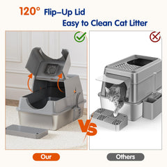 Citylife stainless steel litter box 120-degree flip-top lid enables quick cleanup