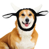Civaner dog snood cow costume closeup shows cozy knit warmth for cold walks.