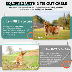 CJYMMFAN 10ft cable offers versatile tie-out length for small yards.