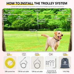 CJYMMFAN dog runner trolley with 10ft cable ready for flexible play in compact yards.