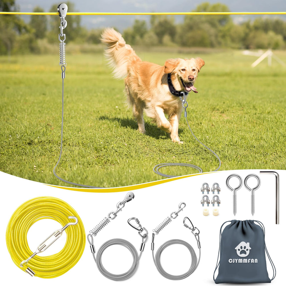 CJYMMFAN dog runner trolley system assembled for yard use and secure large-dog containment.