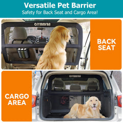 CJYMMFAN dog barrier extended coverage protects backseat and cargo area in one barrier.