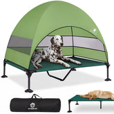 CJYMMFAN elevated dog bed with canopy provides stable shade for outdoor adventures.
