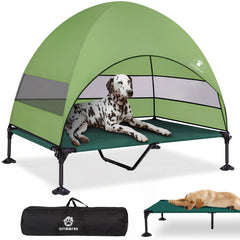 CJYMMFAN elevated dog bed with canopy provides stable shade for outdoor adventures.