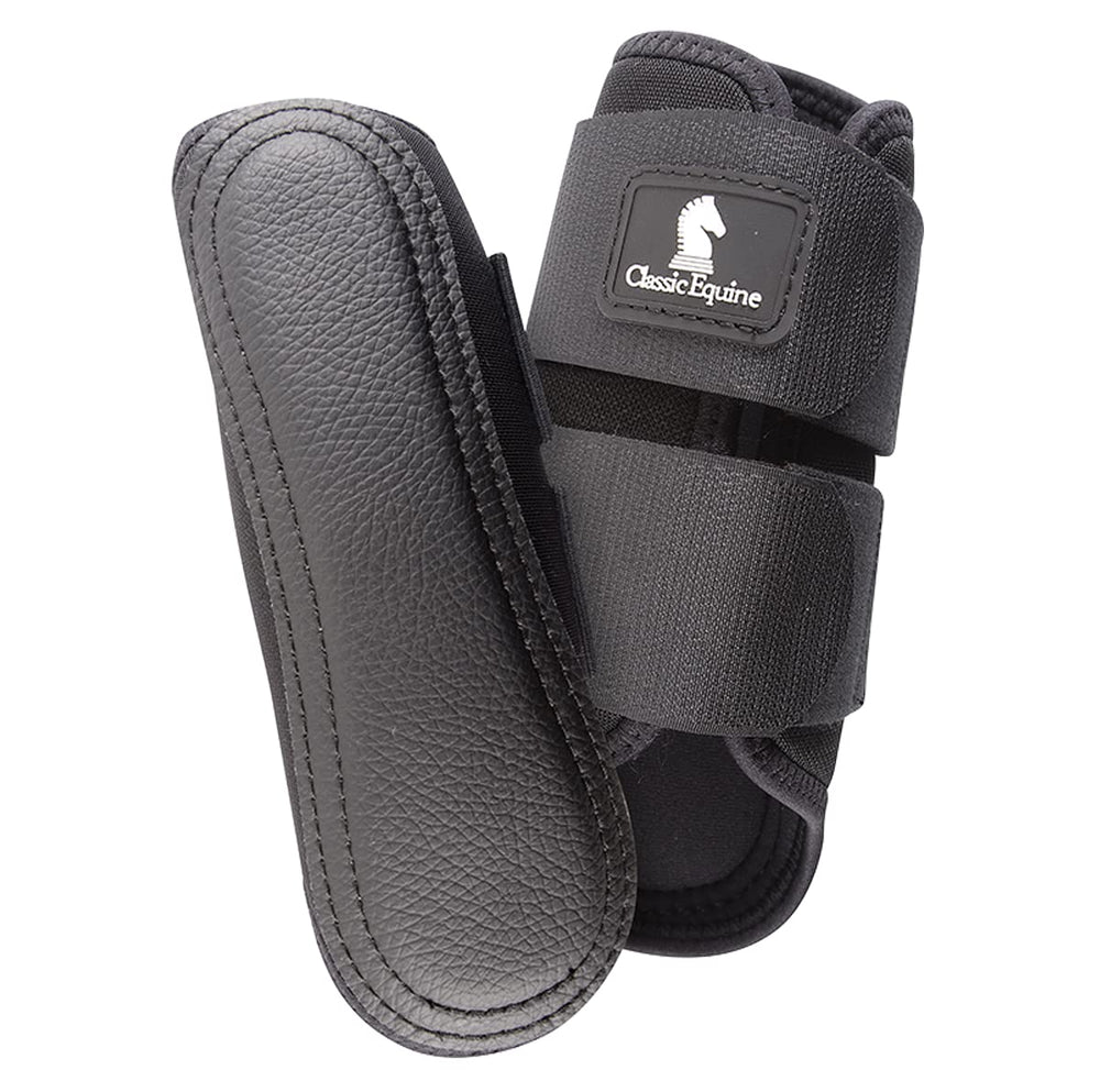 Classic Equine AirWave splint boot front view in black with heat-dissipating protection for training