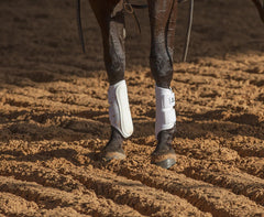 Classic Equine AirWave splint boot front white leather pad with shock-absorbing lining