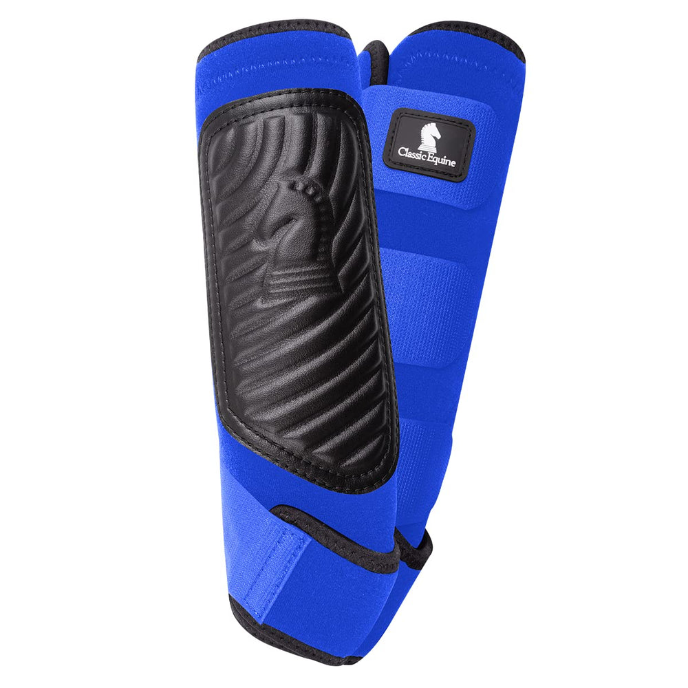 Classic Equine Classic Fit Boot Hind blue side view protects hind legs during training.