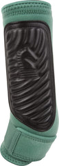 Classic Equine Fit Spruce hind splint boot close-fit view highlights snug, dirt-resistant edges.