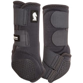 Classic Equine Flexion front boot in charcoal on a small leg for secure fit and dirt protection.