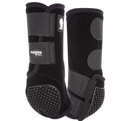 Classic Equine Flexion hind boot close-up shows durable black exterior and secure strap.