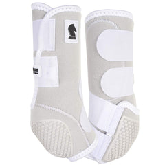 Classic Equine Flexion Hind Boots X-Large White side view showing hind leg protection during training.