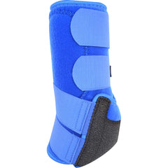 Classic Equine Legacy2 front boot blue in training action for crossfire injury prevention.