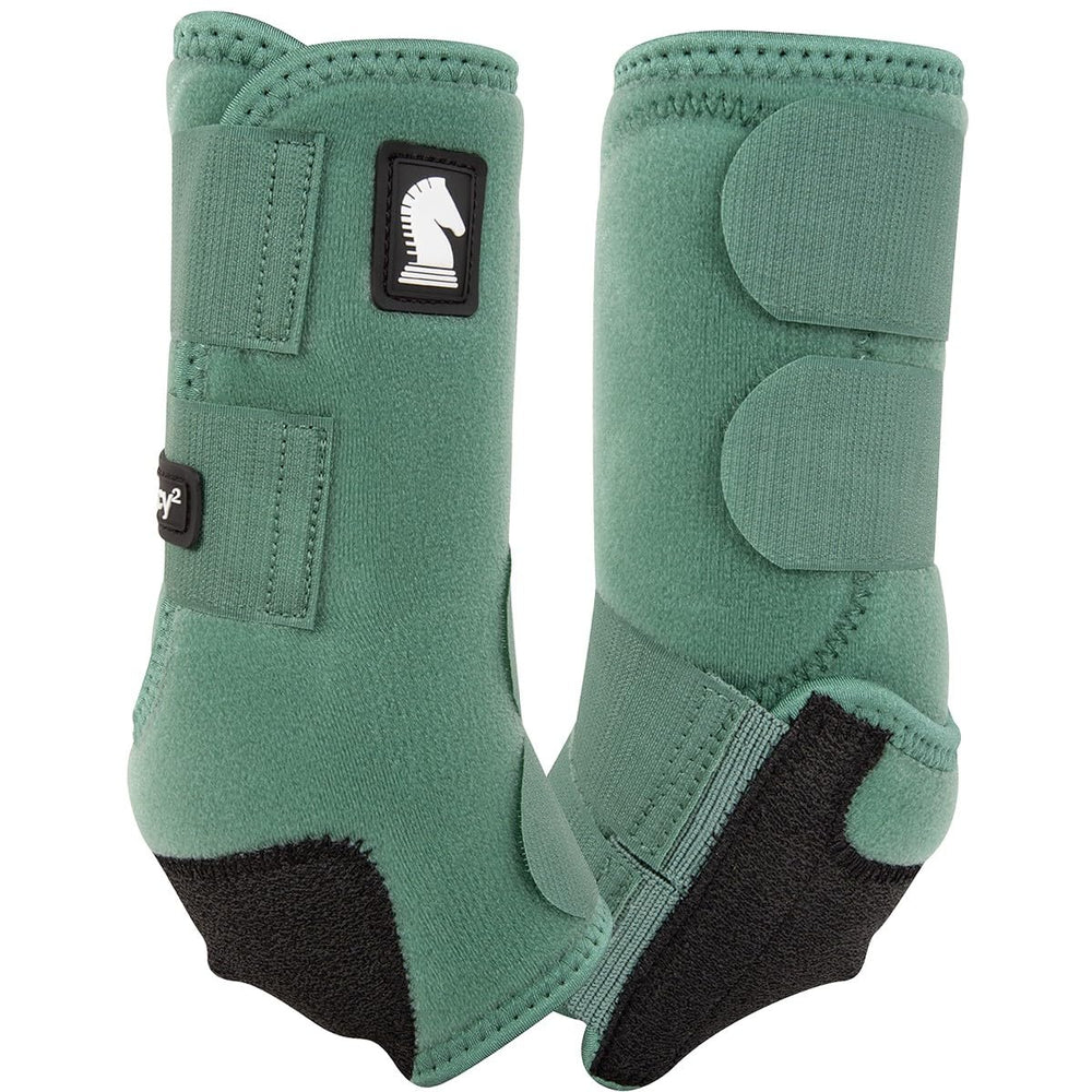 Classic Equine Legacy2 front boot in spruce large protects the fetlock area during training with a snug fit.