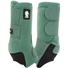 Classic Equine Legacy2 front boot in spruce large protects the fetlock area during training with a snug fit.