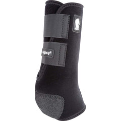 Classic Equine Legacy2 hind boot closeup shows cradle fetlock system for crossfire protection and durability.