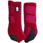 Classic Equine Legacy2 hind boot Crimson small front view highlights cradle fetlock protection for suspensory support
