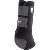 Classic Equine Legacy2 hind boot side view in black highlighting cradle fetlock protection for suspensory support.