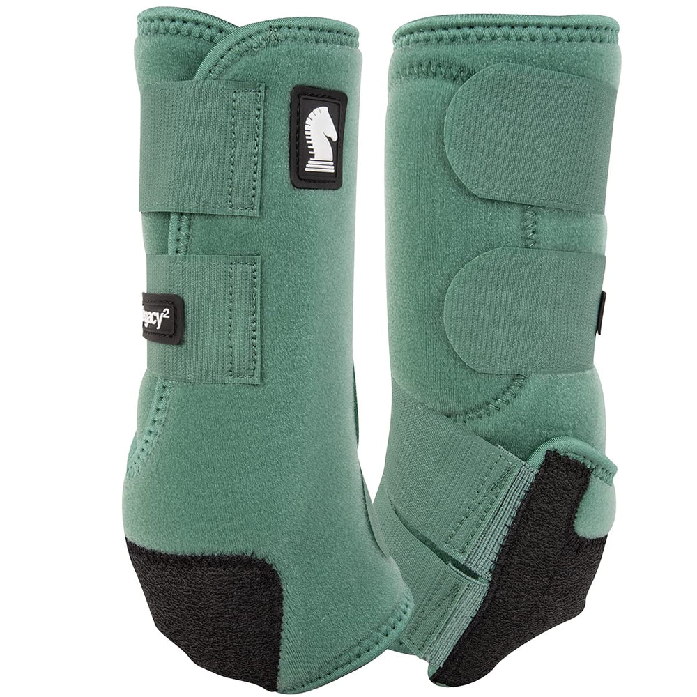 Classic Equine Legacy2 hind boot in spruce, closed view highlighting cradle fetlock protection