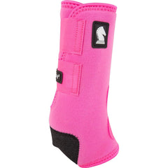 Classic Equine Legacy2 side view in hot pink highlighting crossfire protection during intense maneuvering.